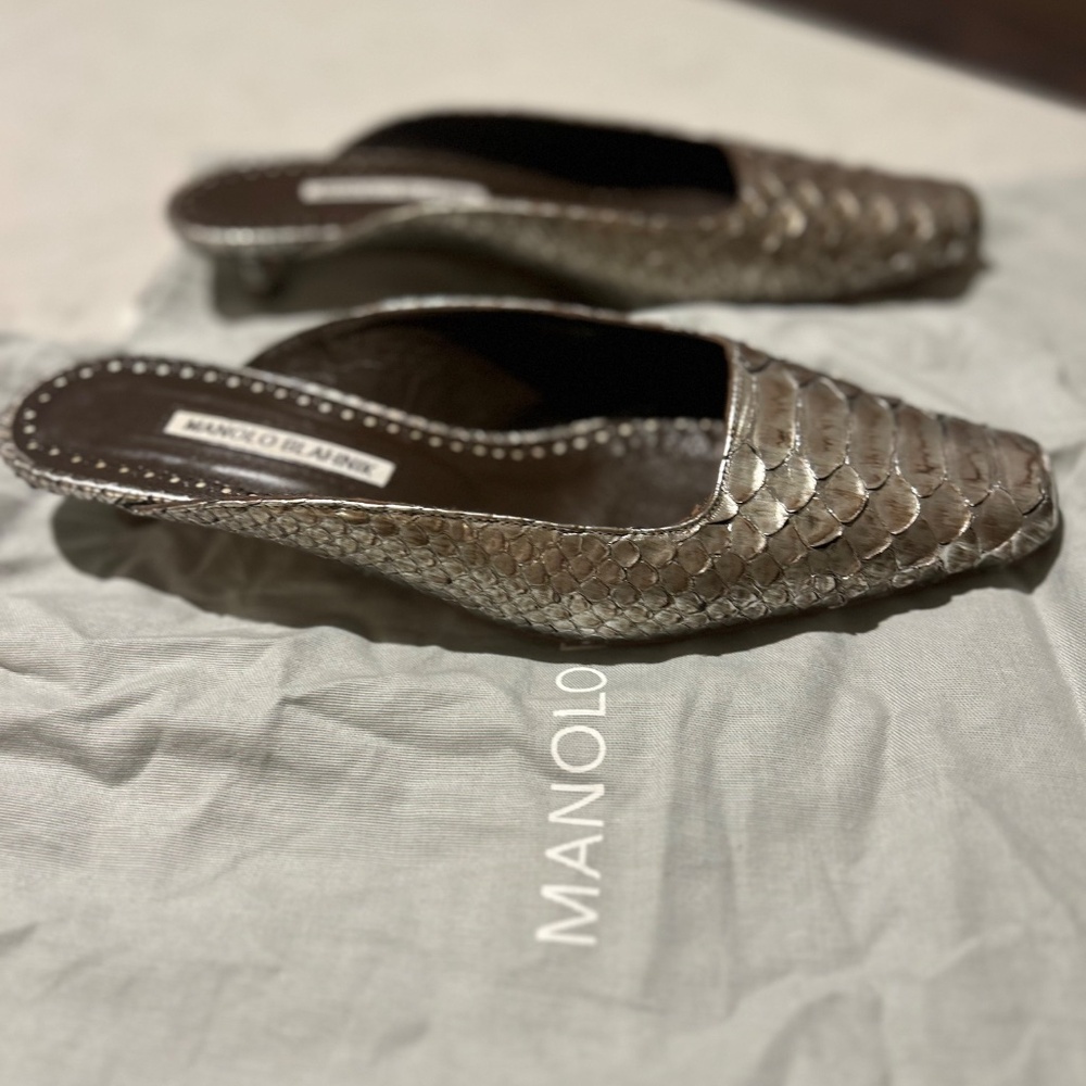 Manolo Blahnik- Silver Python- Mules- Size 39.5 - image 4